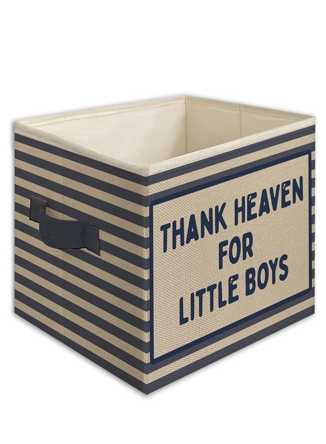Mcehtle Boys Foldable Storage Bins Box with Handles, Thanks Heaven for Little Boys Blue Striped Collapsible Toys Books Clothes Organizer Basket for Kids Boy Nursery Room Bedroom Playroom Bathroom - Image 1
