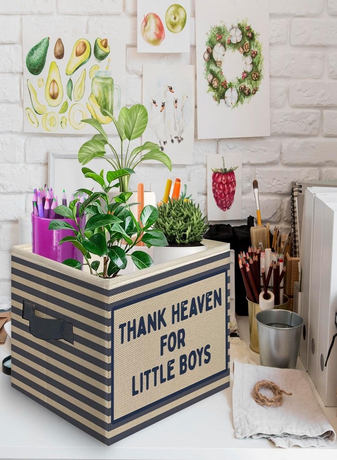 Mcehtle Boys Foldable Storage Bins Box with Handles, Thanks Heaven for Little Boys Blue Striped Collapsible Toys Books Clothes Organizer Basket for Kids Boy Nursery Room Bedroom Playroom Bathroom - Image 2