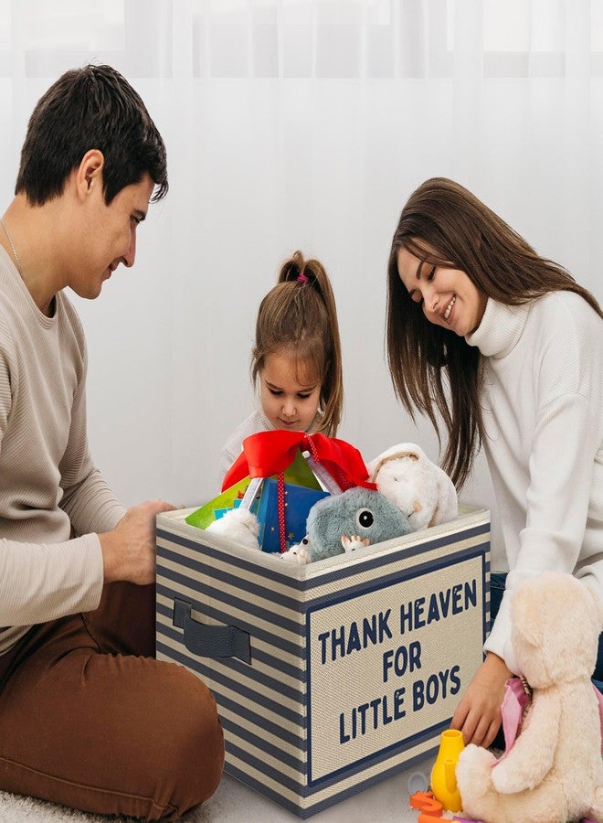 Mcehtle Boys Foldable Storage Bins Box with Handles, Thanks Heaven for Little Boys Blue Striped Collapsible Toys Books Clothes Organizer Basket for Kids Boy Nursery Room Bedroom Playroom Bathroom - Image 4