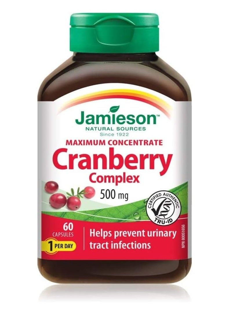 Jamieson Cranberry Complex 500 mg Maximum Concentrate - Vegetarian Non-GMO Gluten-Free 60 Capsules  - Image 1