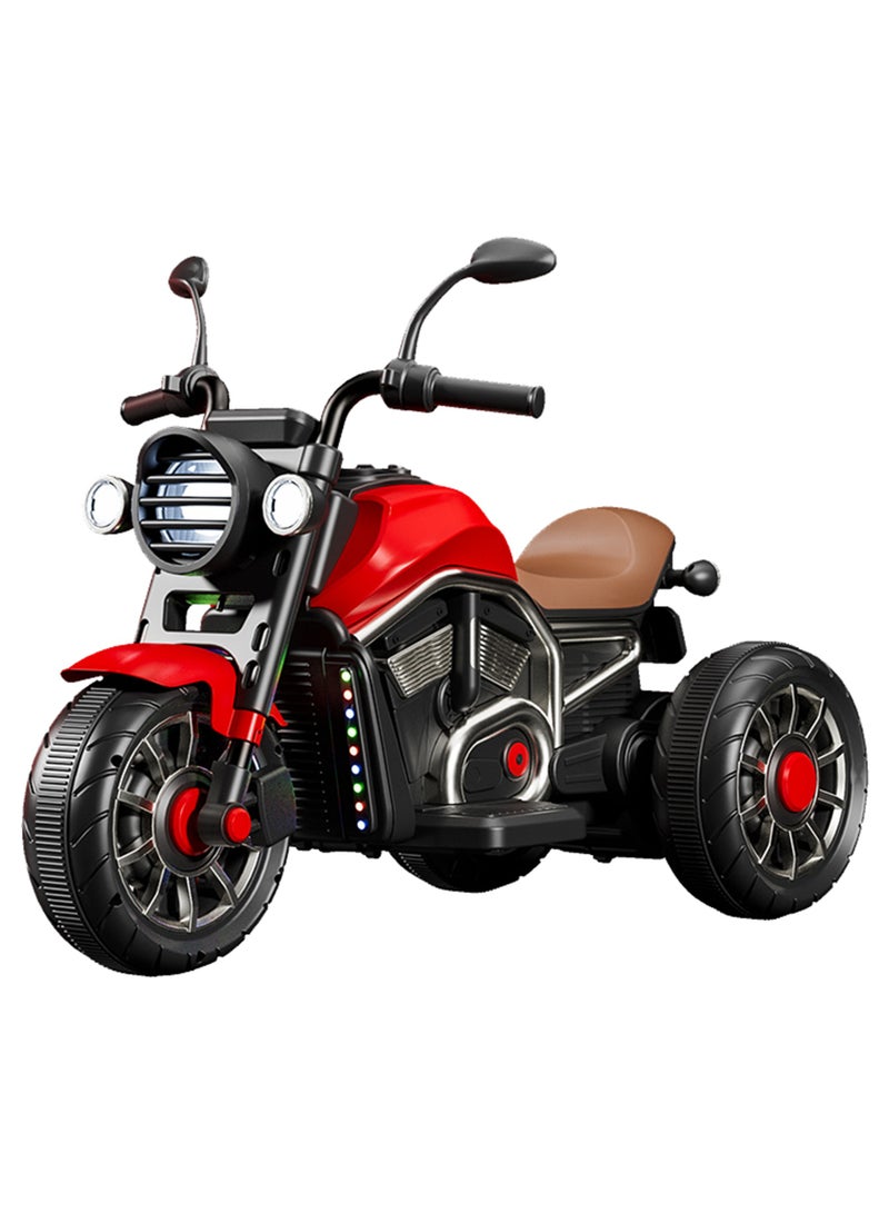 ال بي دراجة نارية كهربائية للأطفال | مشغل MP3 مزود بمنفذي USB وAUX، وإضاءة خلفية للوحة القيادة، وبطارية قابلة لإعادة الشحن، ومصابيح LED، وتصميم أمان ثلاثي العجلات - Image 1