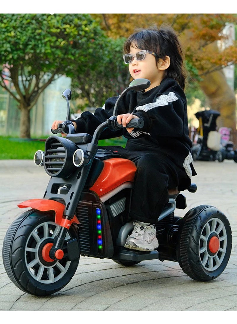 ال بي دراجة نارية كهربائية للأطفال | مشغل MP3 مزود بمنفذي USB وAUX، وإضاءة خلفية للوحة القيادة، وبطارية قابلة لإعادة الشحن، ومصابيح LED، وتصميم أمان ثلاثي العجلات - Image 2