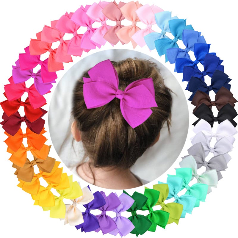WillingTee 40 Colors Hair Bows for Fine Hair Big 4.5 Inch Grosgrain Ribbon Hair Bow Alligator Clips for Baby Girls Infants Toddlers Children - Image 1