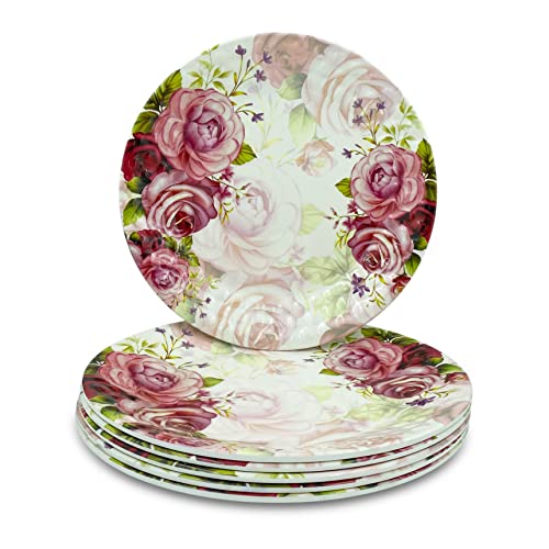 KONVIO Melamine Dinner Full Size Plates Set of 6, Unbreakable Plates (6 Pieces, 11 inches) (Floral - Pink) - Image 1