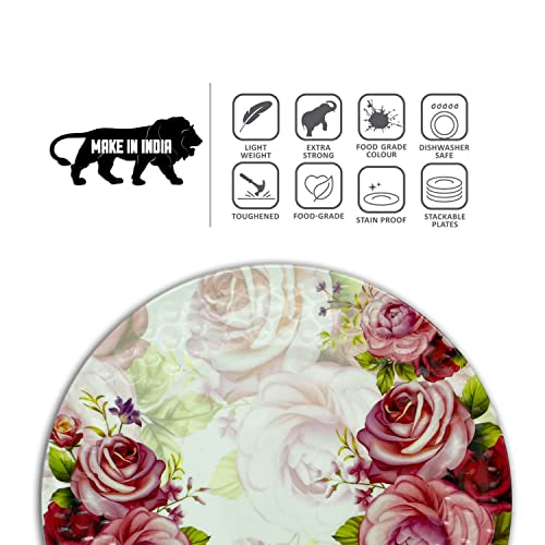 KONVIO Melamine Dinner Full Size Plates Set of 6, Unbreakable Plates (6 Pieces, 11 inches) (Floral - Pink) - Image 4
