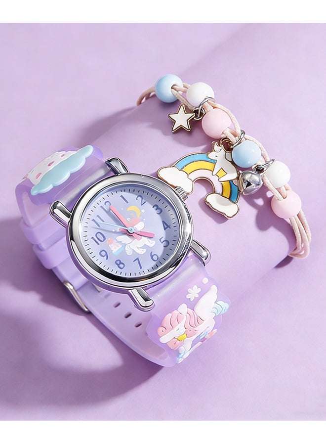 Happy D Cute Purple Rainbow Pony Kids' Watch with Bracelet – Easy-to-Read Hands with Heart-Shaped Dial – Fashionable Watch for Girls - Image 1