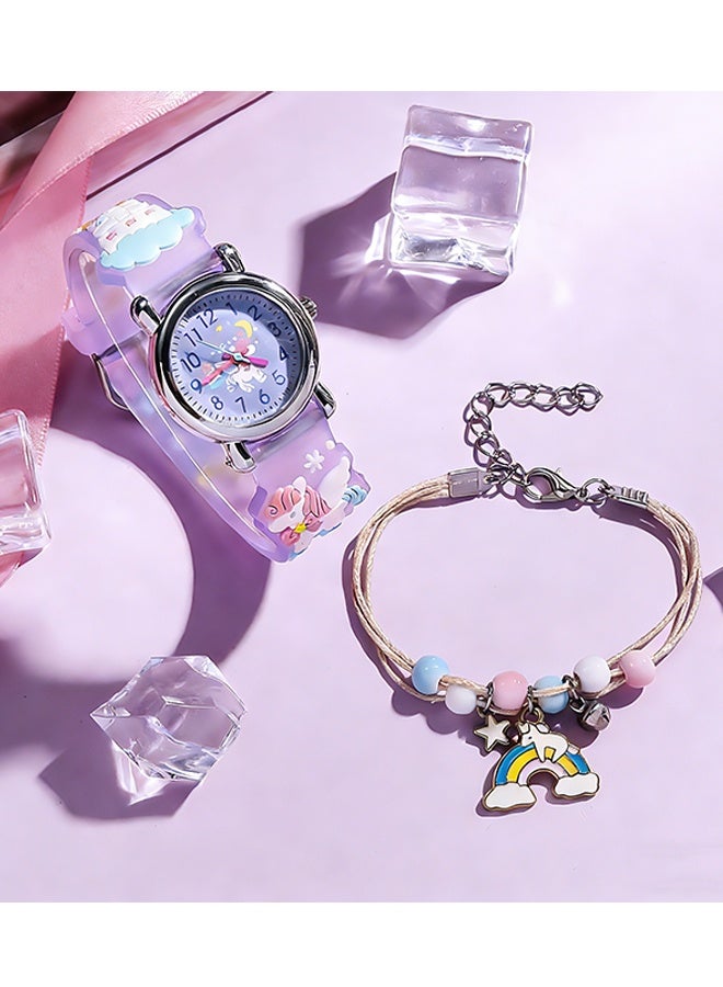 Happy D Cute Purple Rainbow Pony Kids' Watch with Bracelet – Easy-to-Read Hands with Heart-Shaped Dial – Fashionable Watch for Girls - Image 2