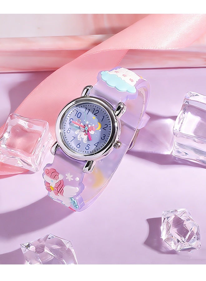 Happy D Cute Purple Rainbow Pony Kids' Watch with Bracelet – Easy-to-Read Hands with Heart-Shaped Dial – Fashionable Watch for Girls - Image 3