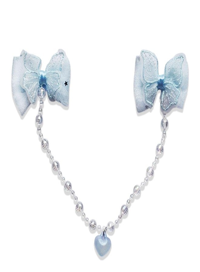 KARP Girls Hair Clips with Tulle Flower Bows and Beaded Chain - 2Pcs Cute Hair Accessories with Heart Charms - Princess Style Hairpins for Kids and Toddlers (Hair Pin (K2524)-Style-2) - Image 5