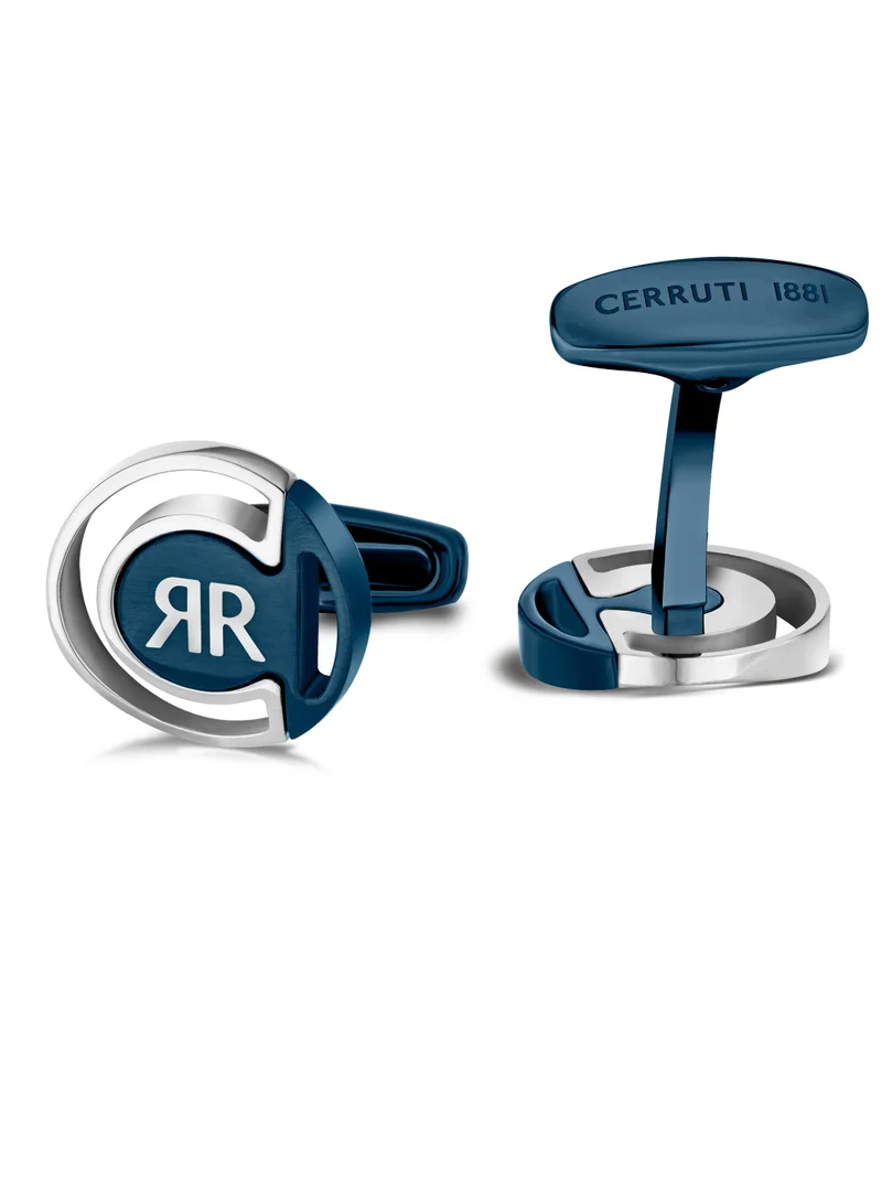 CERRUTI 1881 Pair of Classic Design Blue and Silver Cufflinks