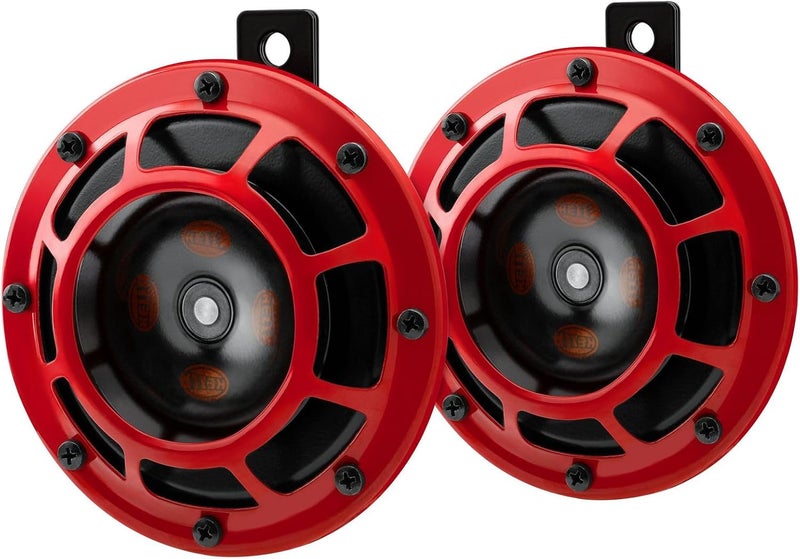 HELLA 003399801 Supertone 12V High Tone/Low Tone Twin Horn Kit with Red Protective Grill, 2 Horns Wide range compatible material - Image 2