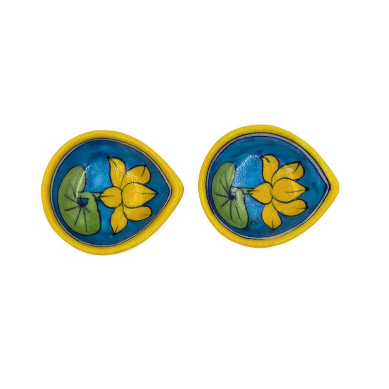 Natriel Handmade Blue Pottery Diya Diyas Earthen Assorted Colorful Diwali Decoration Puja Handpainted Home Indoor Outdoor Design Handmade Mix Color Design11 - Image 1