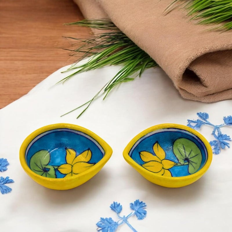 Natriel Handmade Blue Pottery Diya Diyas Earthen Assorted Colorful Diwali Decoration Puja Handpainted Home Indoor Outdoor Design Handmade Mix Color Design11 - Image 2