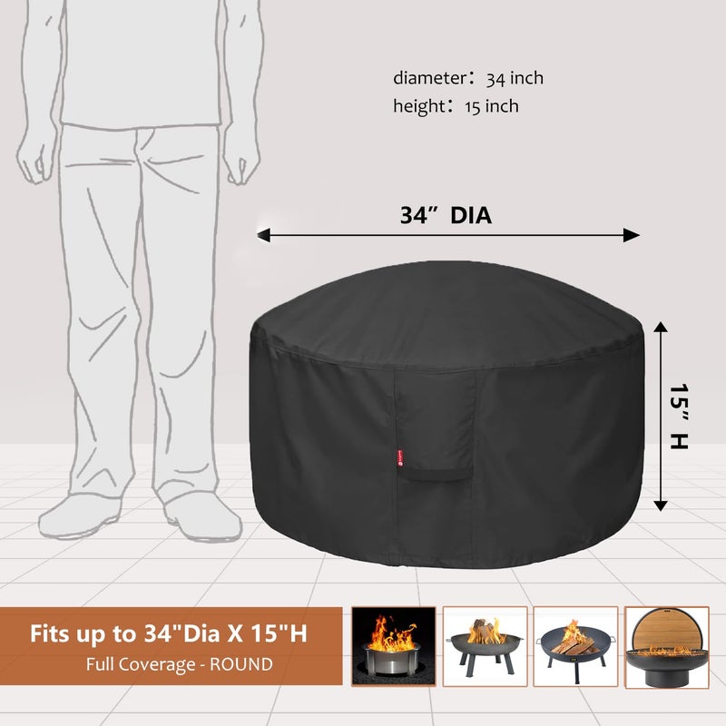 SheeChung Fire Pit Cover Round 34D X 15HHeavy Duty 600D Polyester with PVC Coating MaterialWaterproof Firepit CoversOutdoor Fireplace Cover Fits Patio Fire Pit Bowl - Image 3