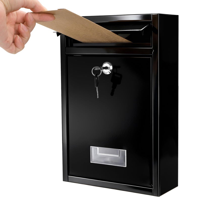 DEAYOU Wall Mount Mailbox for Outside Mail Box with Key Lock Steel Cover Metal Drop Box Dropbox with Slot for Envelope Home Office Business Decor 126 H x 85 L x 33 W Black