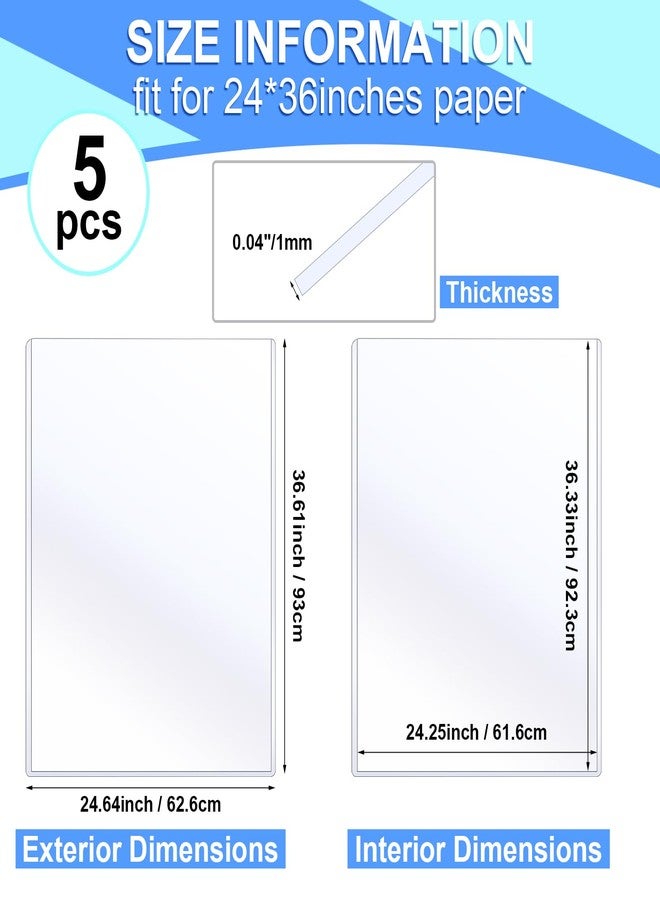 Sherr 5 Pcs Rigid Print Protectors Fit 24 x 36 Inch Poster Paper, Top Loading Page Protectors Plastic Poster Sleeves PVC Clear Sheet Holder to Display Photo Document Magazine Certificate - Image 2