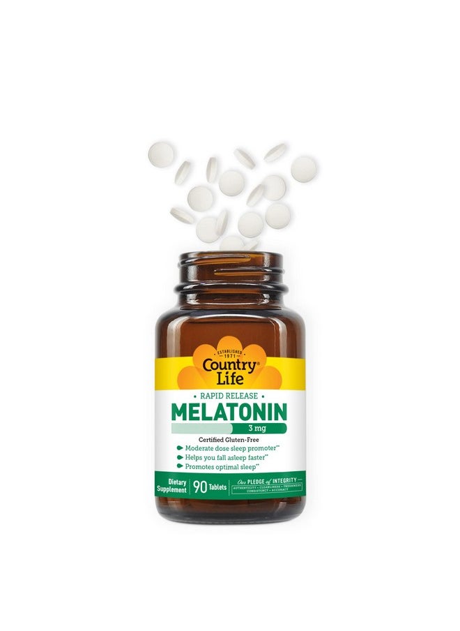 كانتري لايف Country Life Melatonin Sleep Aid 3mg - غير معدل وراثيًا، خالٍ من الجلوتين، نباتي - أقراص سريعة الإطلاق وسريعة الذوبان من أجل نوم مثالي - بدون خميرة أو ذرة أو قمح أو فول الصويا - مكونات نقية وأصلية  - Image 2