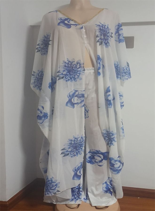 Loquat Fashion Chiffon Printed Trousers Two-Piece Set 