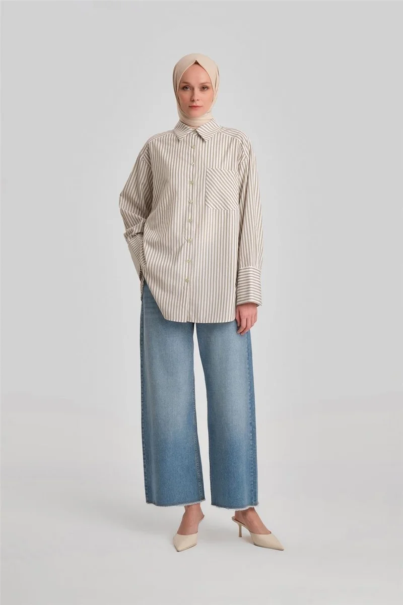 ARMINE Thick Striped Shirt Ort3440-1 Khaki