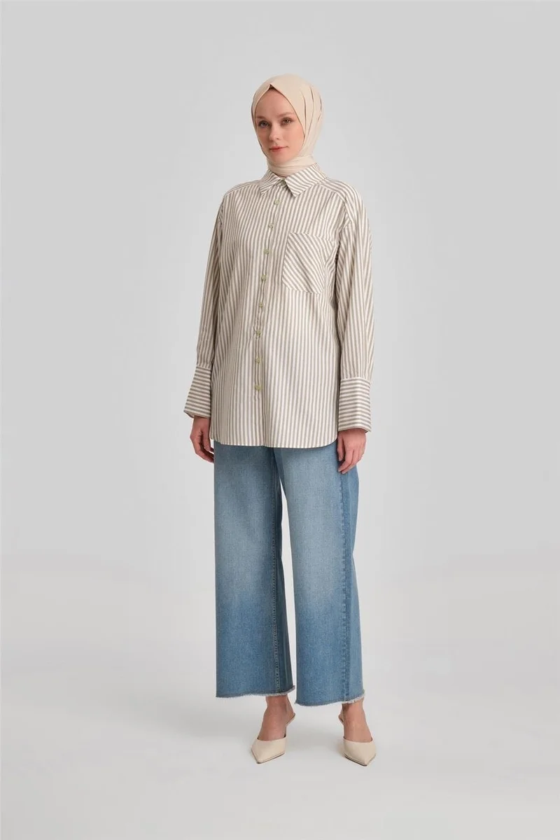 ARMINE Thick Striped Shirt Ort3440-1 Khaki
