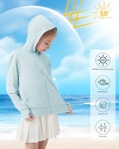 Rolanko Girls Zip Up Sun Hoodie with Thumb Holes, UV Protection Clothing for Kids Lightweight Athletic Jacket(Blue,11-12 Y) - Image 5