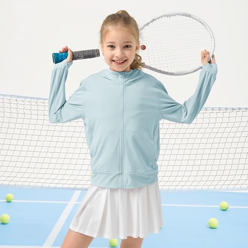 Rolanko Girls Zip Up Sun Hoodie with Thumb Holes, UV Protection Clothing for Kids Lightweight Athletic Jacket(Blue,11-12 Y) - Image 2