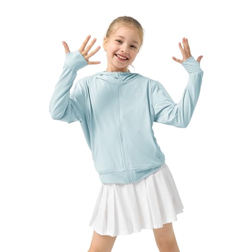 Rolanko Girls Zip Up Sun Hoodie with Thumb Holes, UV Protection Clothing for Kids Lightweight Athletic Jacket(Blue,11-12 Y) - Image 1