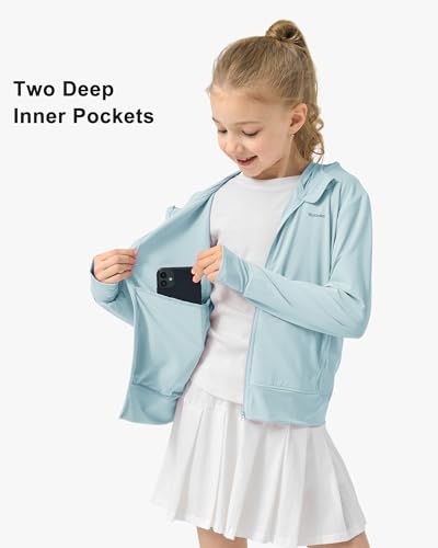Rolanko Girls Zip Up Sun Hoodie with Thumb Holes, UV Protection Clothing for Kids Lightweight Athletic Jacket(Blue,11-12 Y) - Image 4