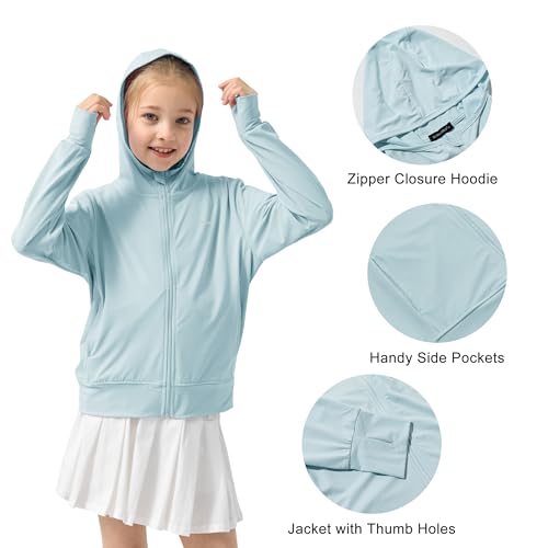 Rolanko Girls Zip Up Sun Hoodie with Thumb Holes, UV Protection Clothing for Kids Lightweight Athletic Jacket(Blue,11-12 Y) - Image 3