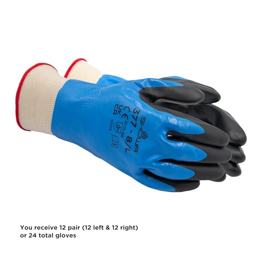 SHOWA 377 Nitrile/Nitrile Foam Fully Coated General Purpose Work Gloves with Poly/Nylon Liner, 13-Gauge, Large (12 Pair) - Image 3