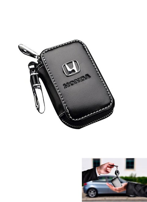Leather Key Case for Honda, Portable Car Key Protector with Metal Hook, Fits Honda Models, Stylish and Durable