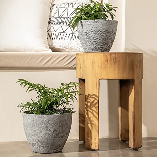 LA JOLIE MUSE Flower Pots Outdoor Garden Planters, Indoor Plant Pots with Drainage Holes, Plastic, Marble Pattern Grey, Set 2 (8.6 + 7.5 Inch) - Image 3