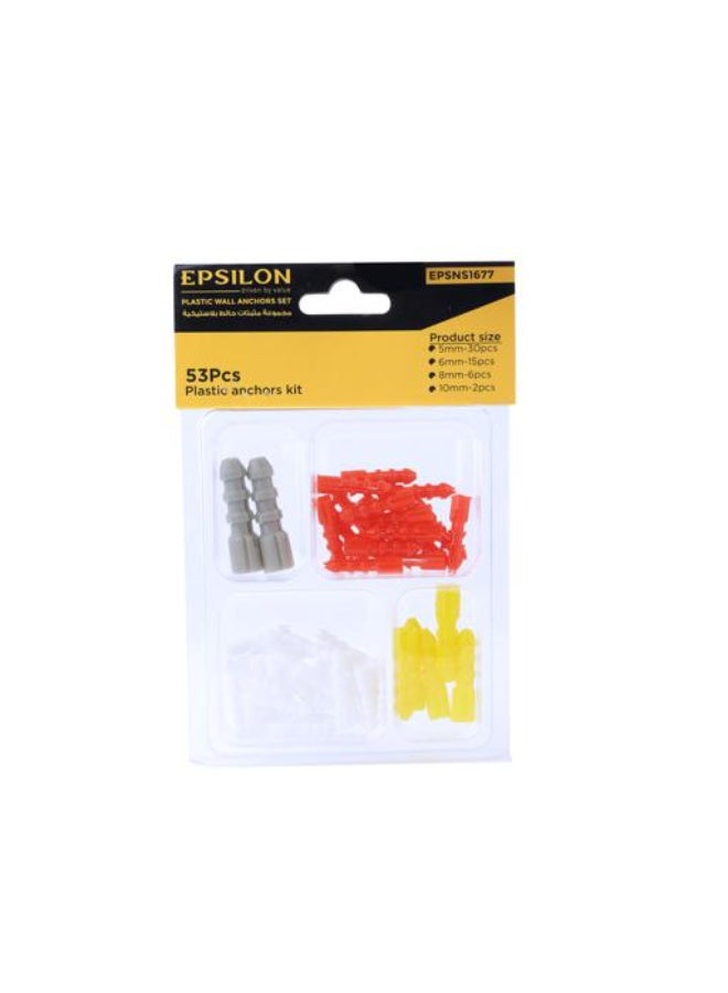 Epsilon Plastic Wall Anchors Set EPSNS1677 – 53 Pcs Durable Fixing Plugs for Screws, Wall Mounting & Home Installation Use - Image 1
