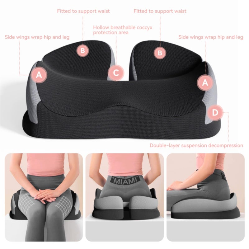 ZFUHWT Seat Cushions for Office Chairs Wheelchair Cushion for Long Sitting Back Painï¼ŒMemory Foam Seat Car Computer Desk Chair Cushionï¼ŒCoccyx Cushion for Tailbone Pain Relief Cushion Office Chair Black - Image 3