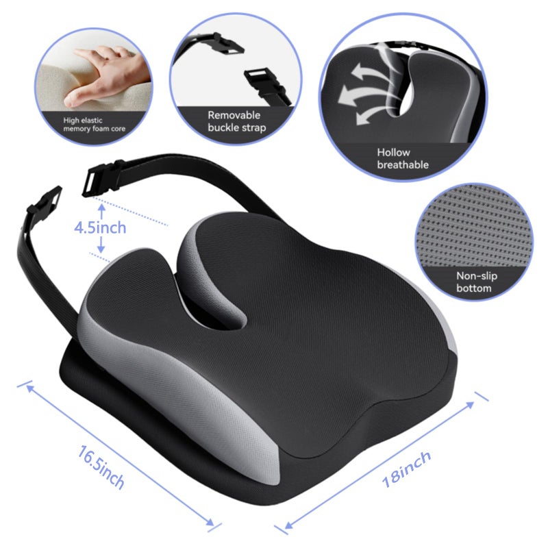 ZFUHWT Seat Cushions for Office Chairs Wheelchair Cushion for Long Sitting Back Painï¼ŒMemory Foam Seat Car Computer Desk Chair Cushionï¼ŒCoccyx Cushion for Tailbone Pain Relief Cushion Office Chair Black - Image 4