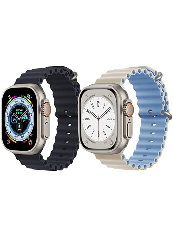 IAF Silicone Ocean Band Strap for Apple Watch Ultra 8 49mm Black Single Color Strap with Beige/Sky Blue Double Side Strap Set of 2