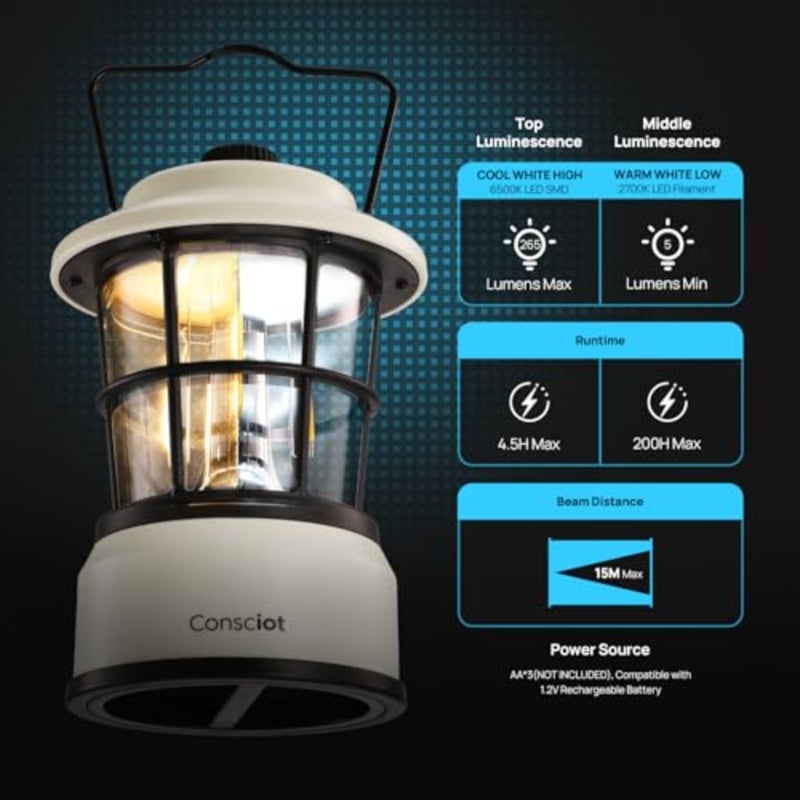 فانوس LED صغير بمصادر إضاءة مزدوجة CL1، مصباح يعمل بالبطارية على الطراز القديم، أوضاع إضاءة بيضاء دافئة ونهارية، وقت تشغيل يصل إلى 200 ساعة، أضواء جو محمولة للاستخدام الداخلي والخارجي - Image 4