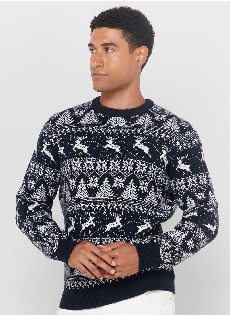 Mango Man - Christman Jaquard Printed Sweater - Image 1