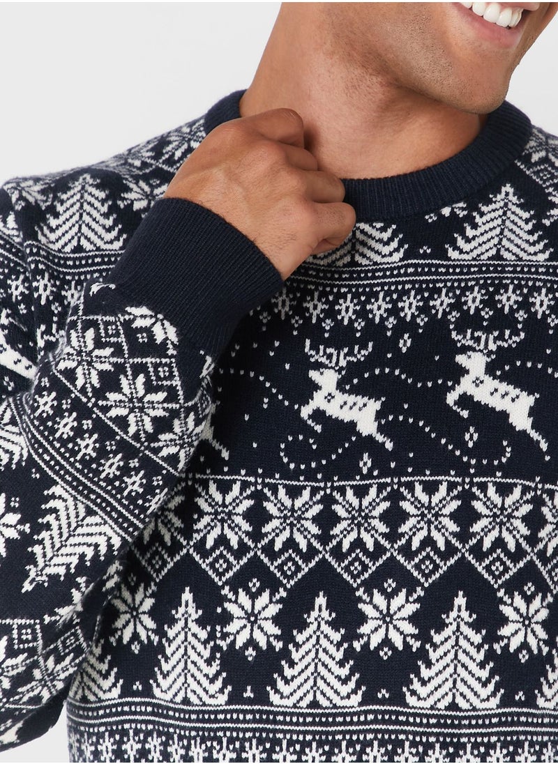 Mango Man - Christman Jaquard Printed Sweater - Image 1