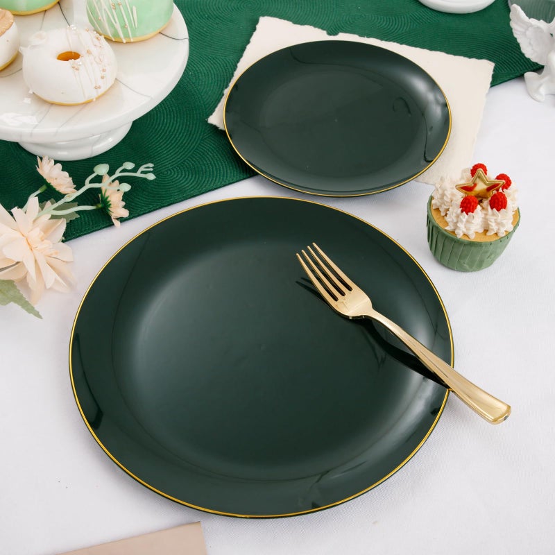 PULOTE 100PCS Green Plastic Plates - Green Disposable Plates With Gold Rim - Include 50 Pieces Dinner 10.25inch 50 Pieces Dessert 7.5inch for Party&Christmas - Image 5