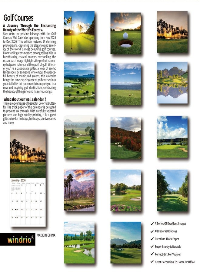 windrio 2026 Wall Calendar,Calendar 2026, November 2025 - December 2026, Wall Calendar Golf Courses, 12" x 24" Opened,Full Page Months Thick & Sturdy Paper for Gift Perfect Calendar Organizing & Planning - Image 2