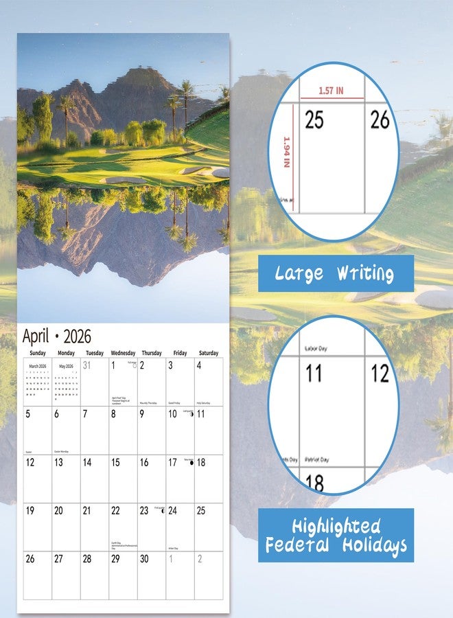 windrio 2026 Wall Calendar,Calendar 2026, November 2025 - December 2026, Wall Calendar Golf Courses, 12" x 24" Opened,Full Page Months Thick & Sturdy Paper for Gift Perfect Calendar Organizing & Planning - Image 3