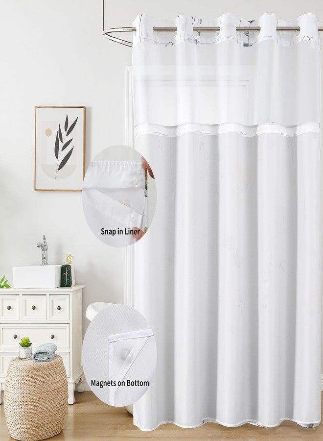 QiyI Flower Shower Curtain with Snap in Fabric Liner, Grey Watercolor Floral Cloth Bath Curtains, No Hook Shower Curtains with Mesh Top Window, Fabric Waterproof Bathroom Curtain Set, 72 x 75 Inch - Image 3