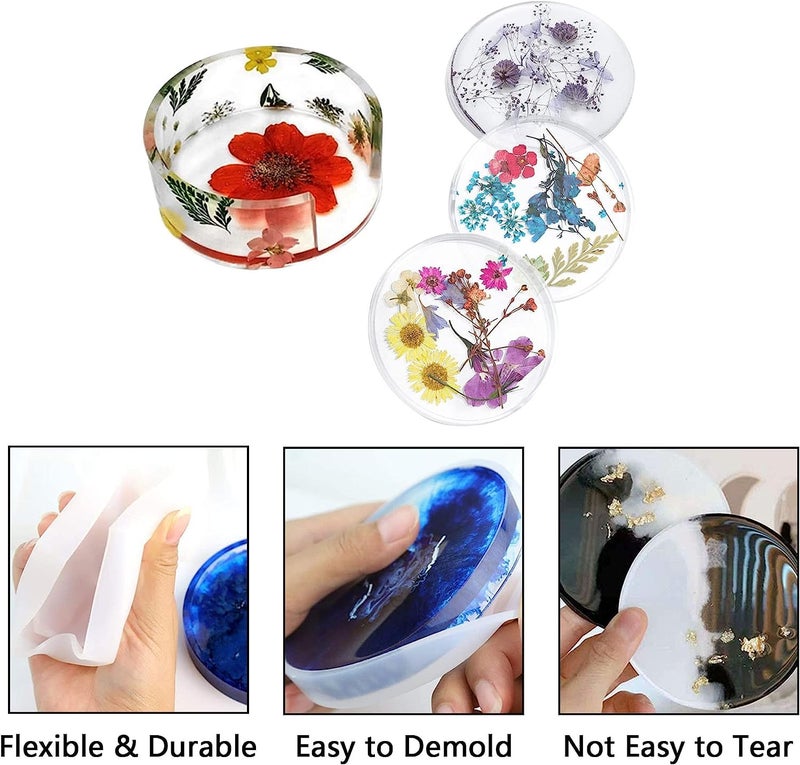 SNOOGG Pack of 1 Round Coaster with Stand Resin Silicone Mold 4 Inch for Resin Art, Coaster Stand Silicone Molds Epoxy DIY and More - Image 3