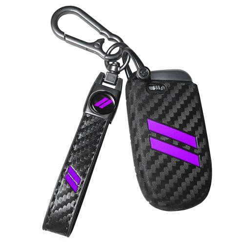 YOSRTER Key Fob Cover with Keychain for Dodge Charger Durango Challenger Journey Dart Remote Control Protect Shell Key Holder Dodge Accessories Carbon Fiber Purple Trim - Image 1