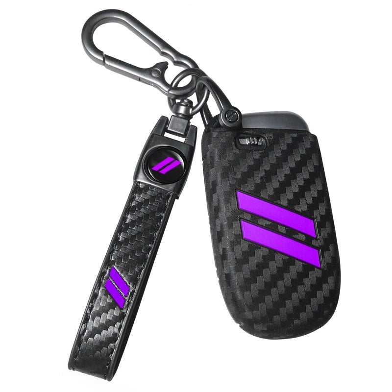 YOSRTER Key Fob Cover with Keychain for Dodge Charger Durango Challenger Journey Dart Remote Control Protect Shell Key Holder Dodge Accessories Carbon Fiber Purple Trim - Image 3