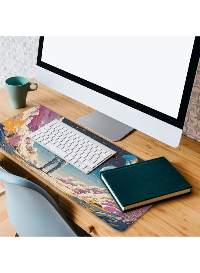 Astronaut Desk Pad Mouse Pad Psychedelic Space Fantasy Planet Extended Gaming Mouse Pad Mat with Stitched Edge Non-Slip Base Big Mouse Pad Office Home Decor for Women Girl 70 x 30 cm x 2mm with Stitched Edges Non-Slip, Large Keyboard Mat for Desktop Computer Laptop Work Home Cute Office Desk Accessories - Image 5