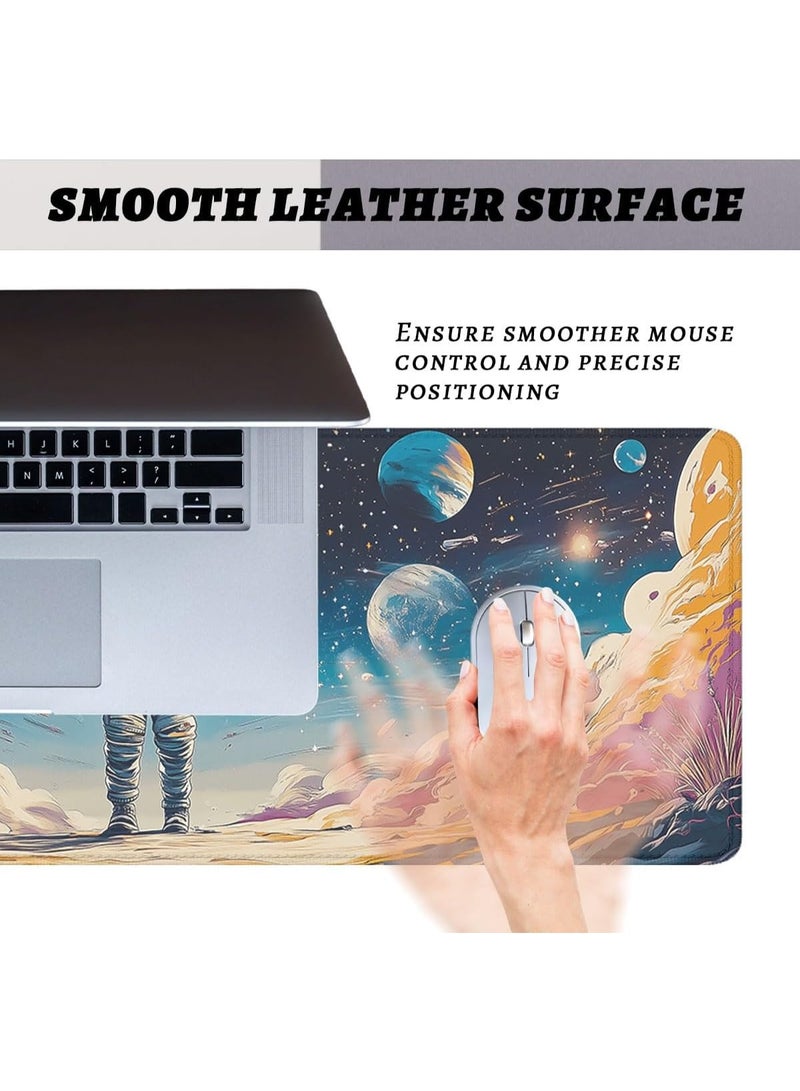 Astronaut Desk Pad Mouse Pad Psychedelic Space Fantasy Planet Extended Gaming Mouse Pad Mat with Stitched Edge Non-Slip Base Big Mouse Pad Office Home Decor for Women Girl 70 x 30 cm x 2mm with Stitched Edges Non-Slip, Large Keyboard Mat for Desktop Computer Laptop Work Home Cute Office Desk Accessories - Image 3