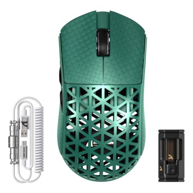 ATTACK SHARK R5 Ultra Wireless Gaming MouseCarbon Fiber Shell 39g Superlight PAW3950MAX Nordic 52840 MCU 8K Polling 42K DPI Optical Sensor BT 2.4G USB-C Wired Mice with Coiled Cable-GreenGriptape - Image 1
