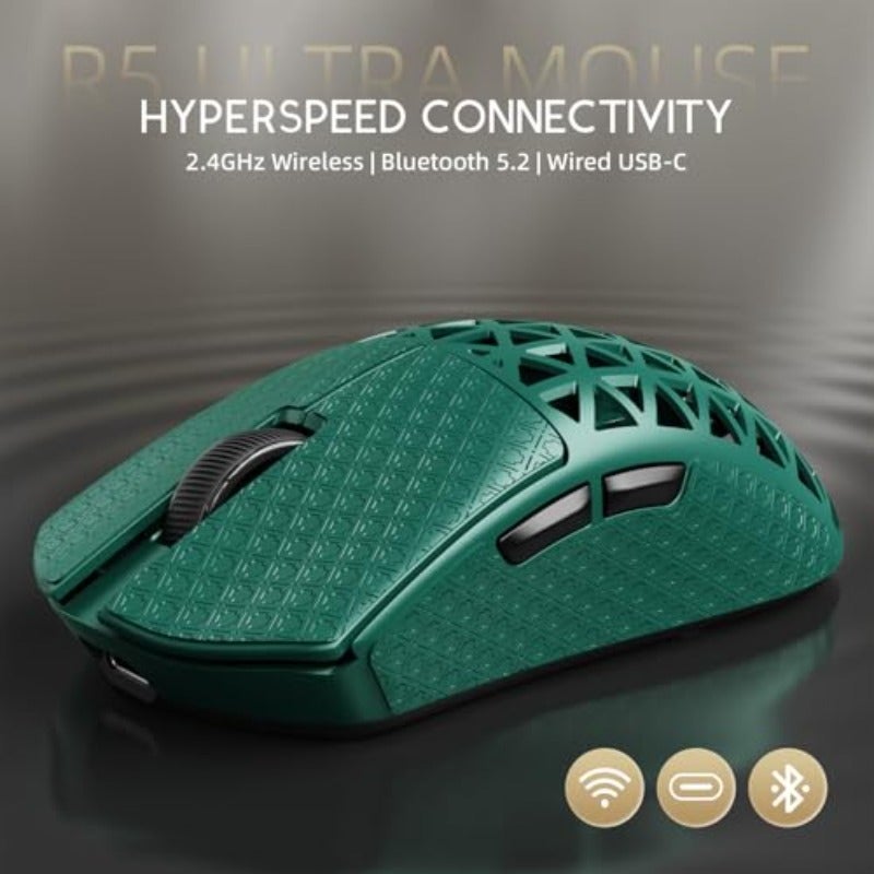 ATTACK SHARK R5 Ultra Wireless Gaming MouseCarbon Fiber Shell 39g Superlight PAW3950MAX Nordic 52840 MCU 8K Polling 42K DPI Optical Sensor BT 2.4G USB-C Wired Mice with Coiled Cable-GreenGriptape - Image 4